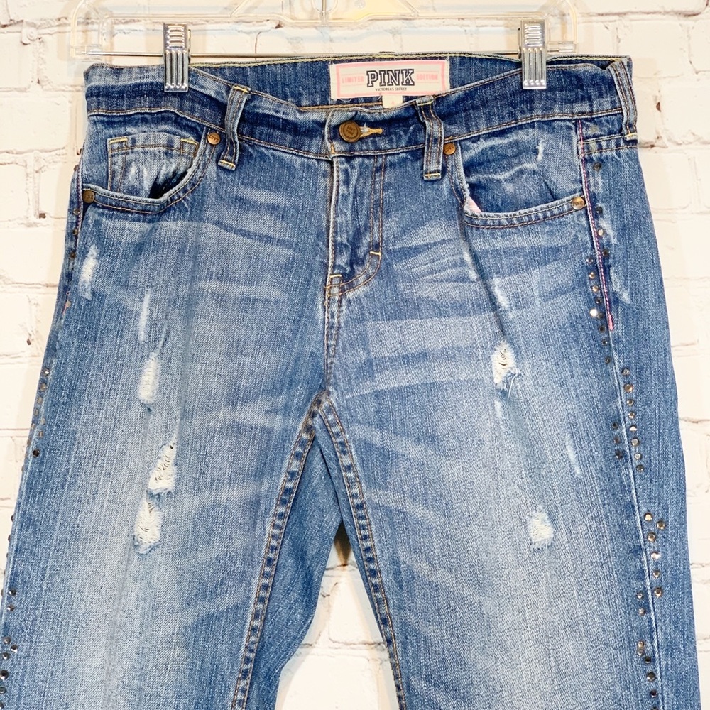 Pink Victoria's Secret Jeans Jeweled Distressed - Picture 3 of 8